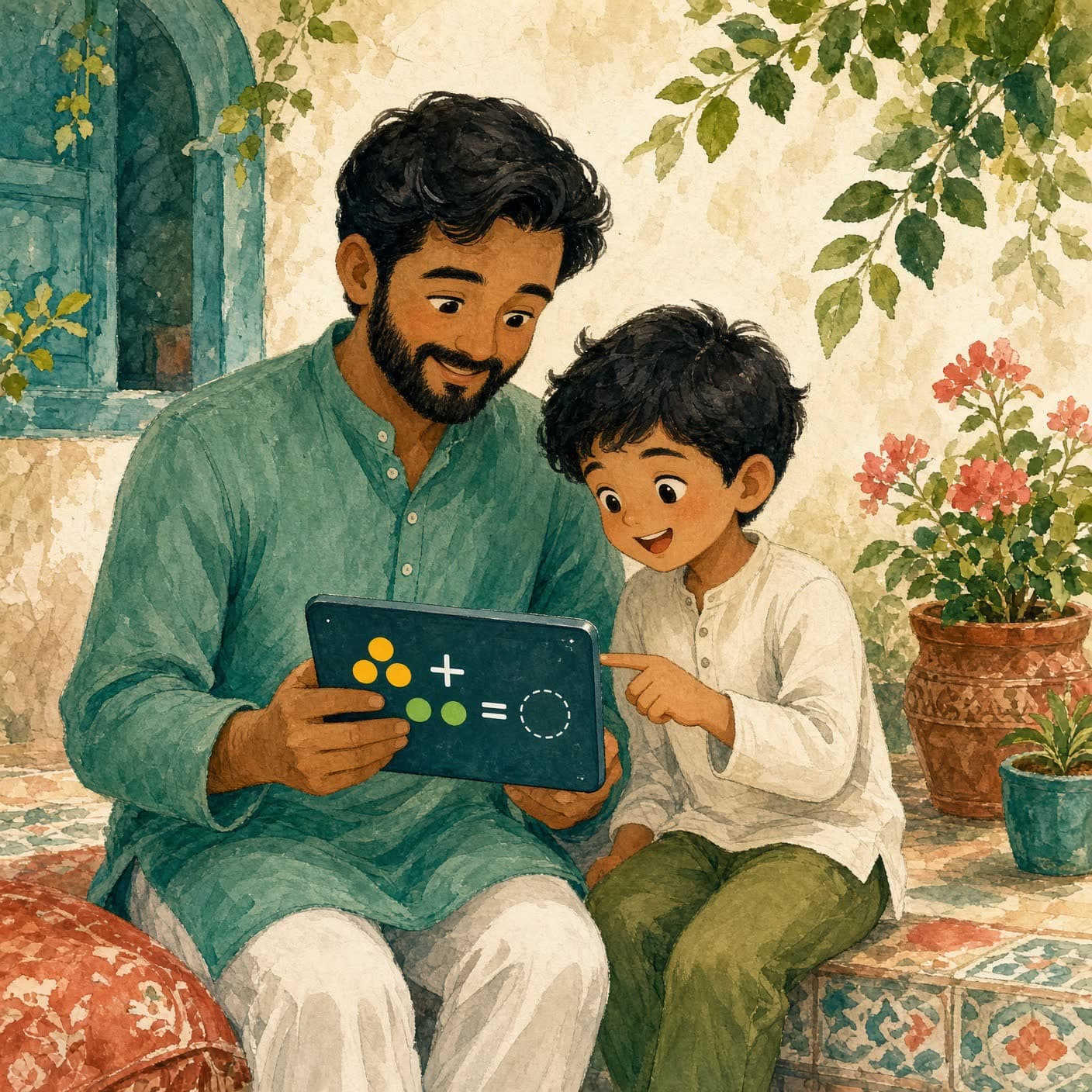 A parent and child answering questions together